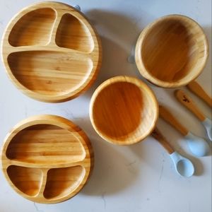 Avanchy 8 piece bamboo suction bowl/ plate/ spoon set
